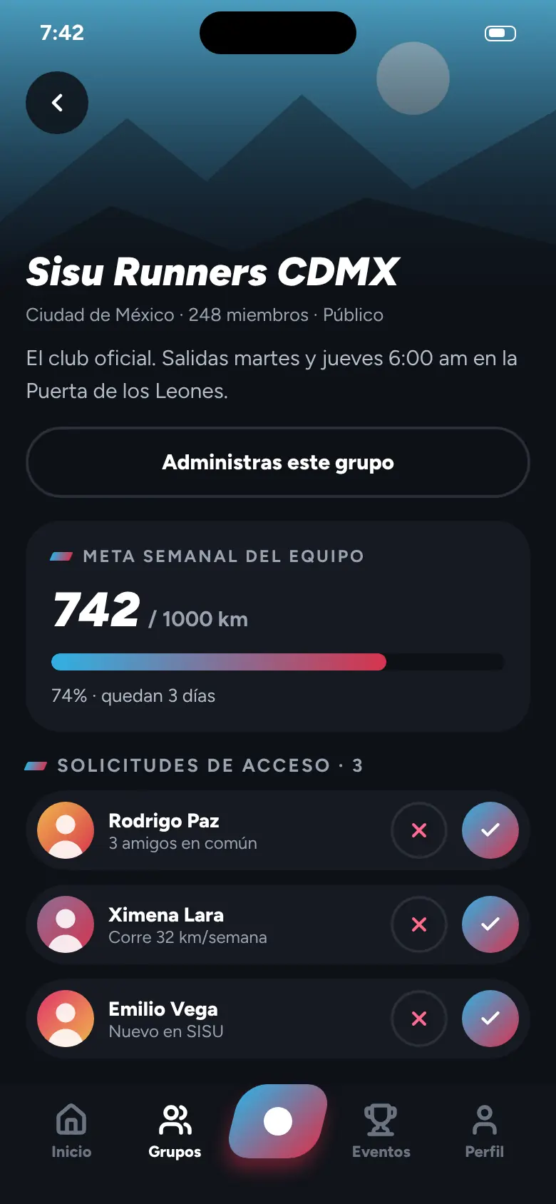 Grupo Sisu Runners CDMX con meta semanal y solicitudes